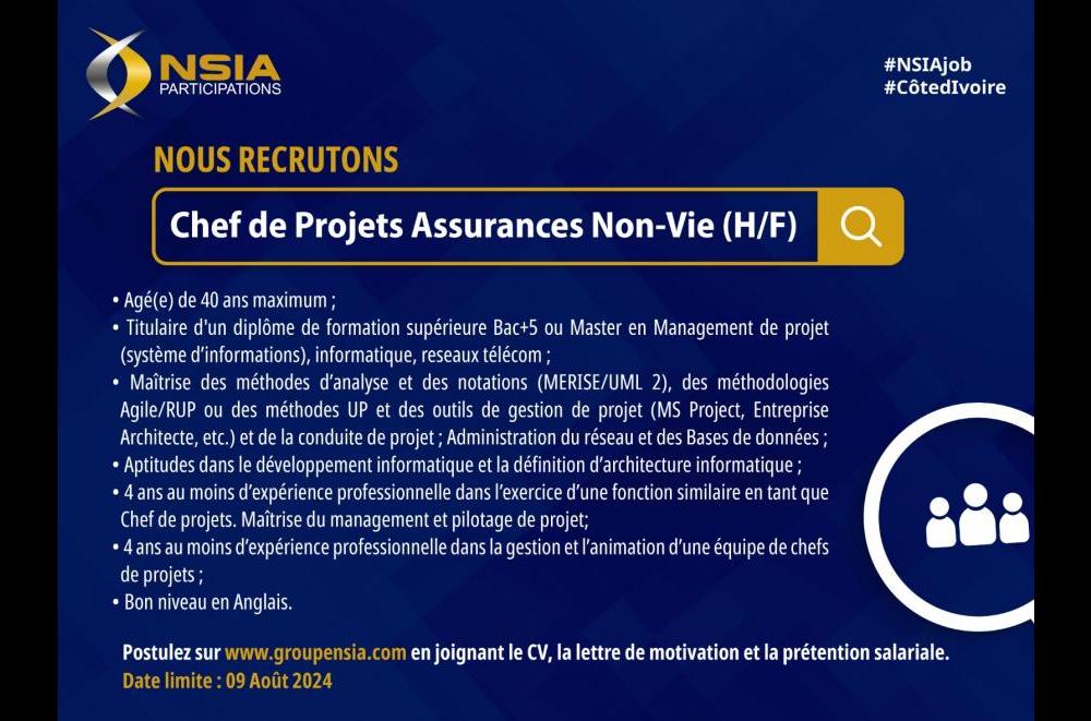  Appel à candidature - Chef de Projets Assurances non Vie ( H/F)